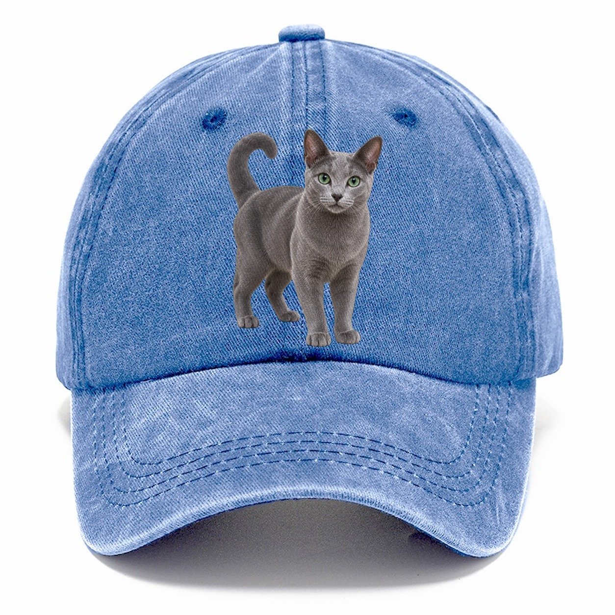 Russian Blue Standing Three Quarter Realistic Cat Portrait Classic Cap – Summer Sky