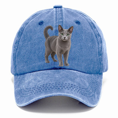 Russian Blue Standing Three Quarter Realistic Cat Portrait Classic Cap – Summer Sky