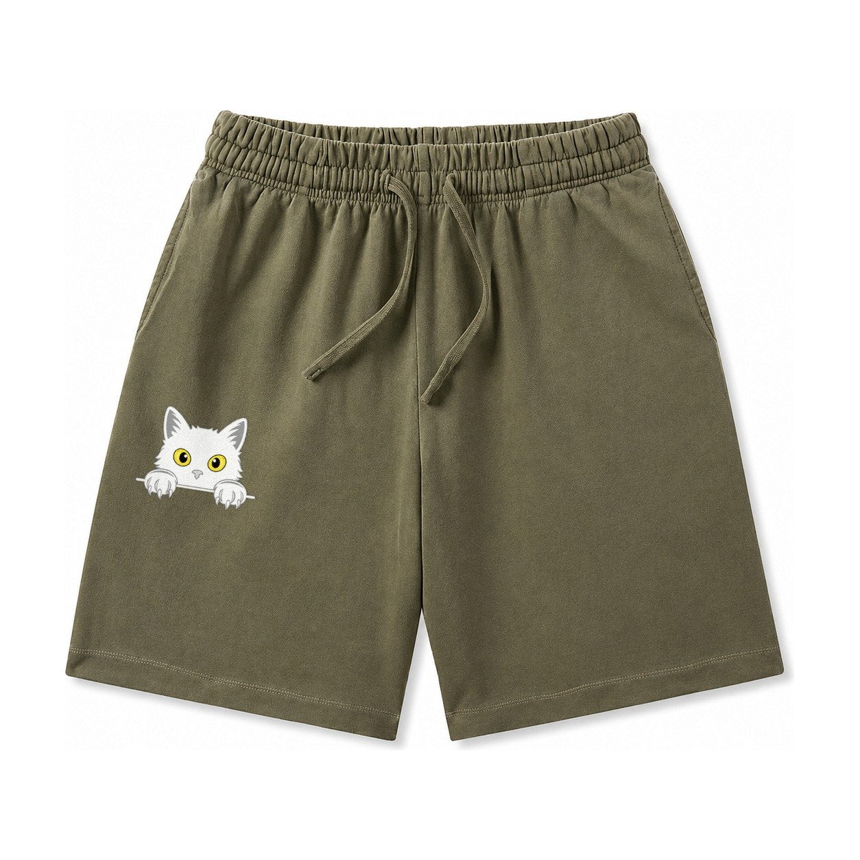 Black Cat Washed Shorts – Army Green