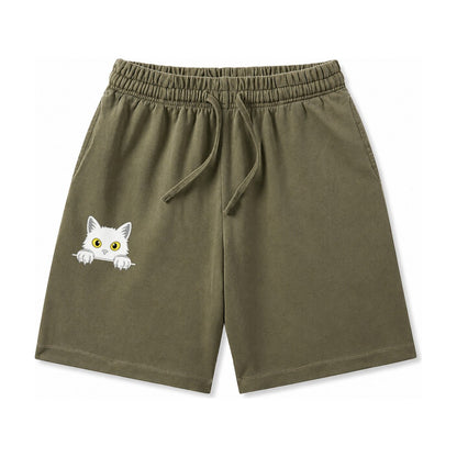 Black Cat Washed Shorts – Army Green