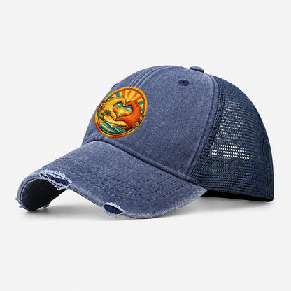 Golden Peace Washed Trucker Hat – Navy