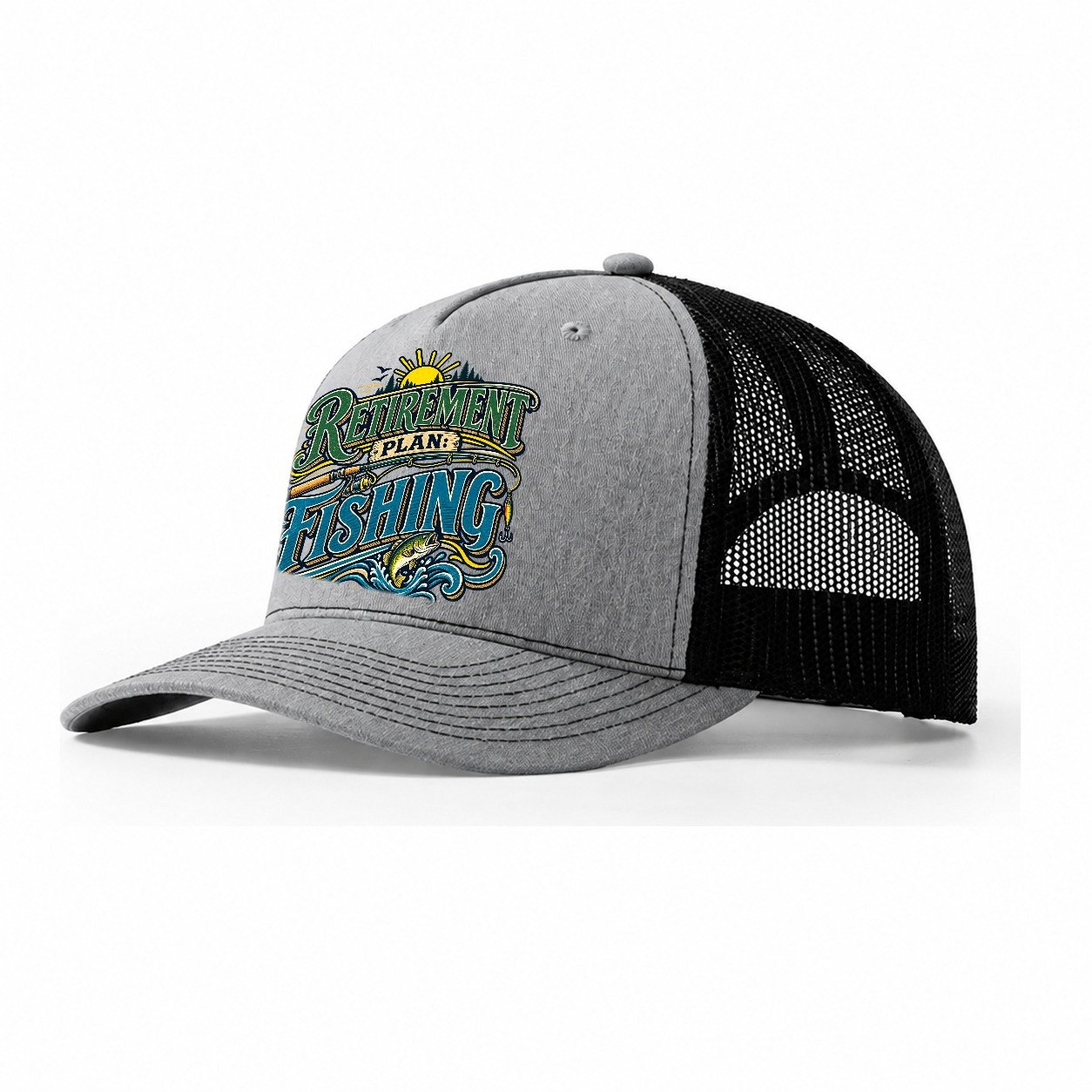 Retirement Plan Fishing Retired Living Trucker Hat – Sport Grey Black