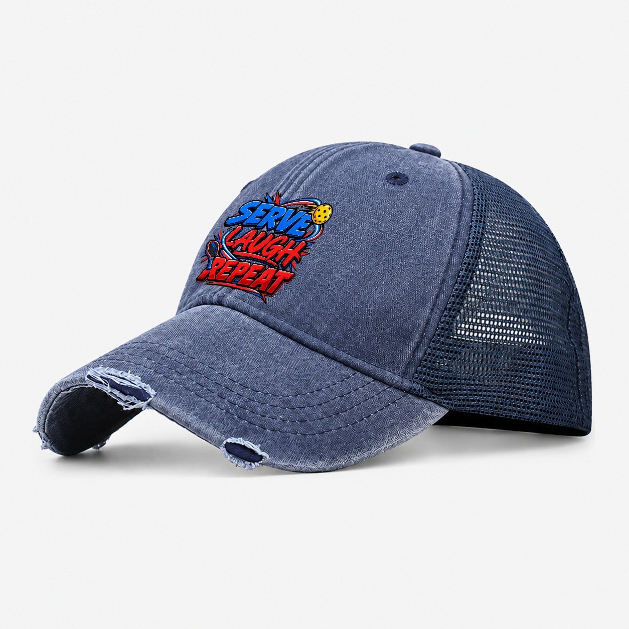 Serve Laugh Repeat Pickleball Life Washed Trucker Hat – Navy