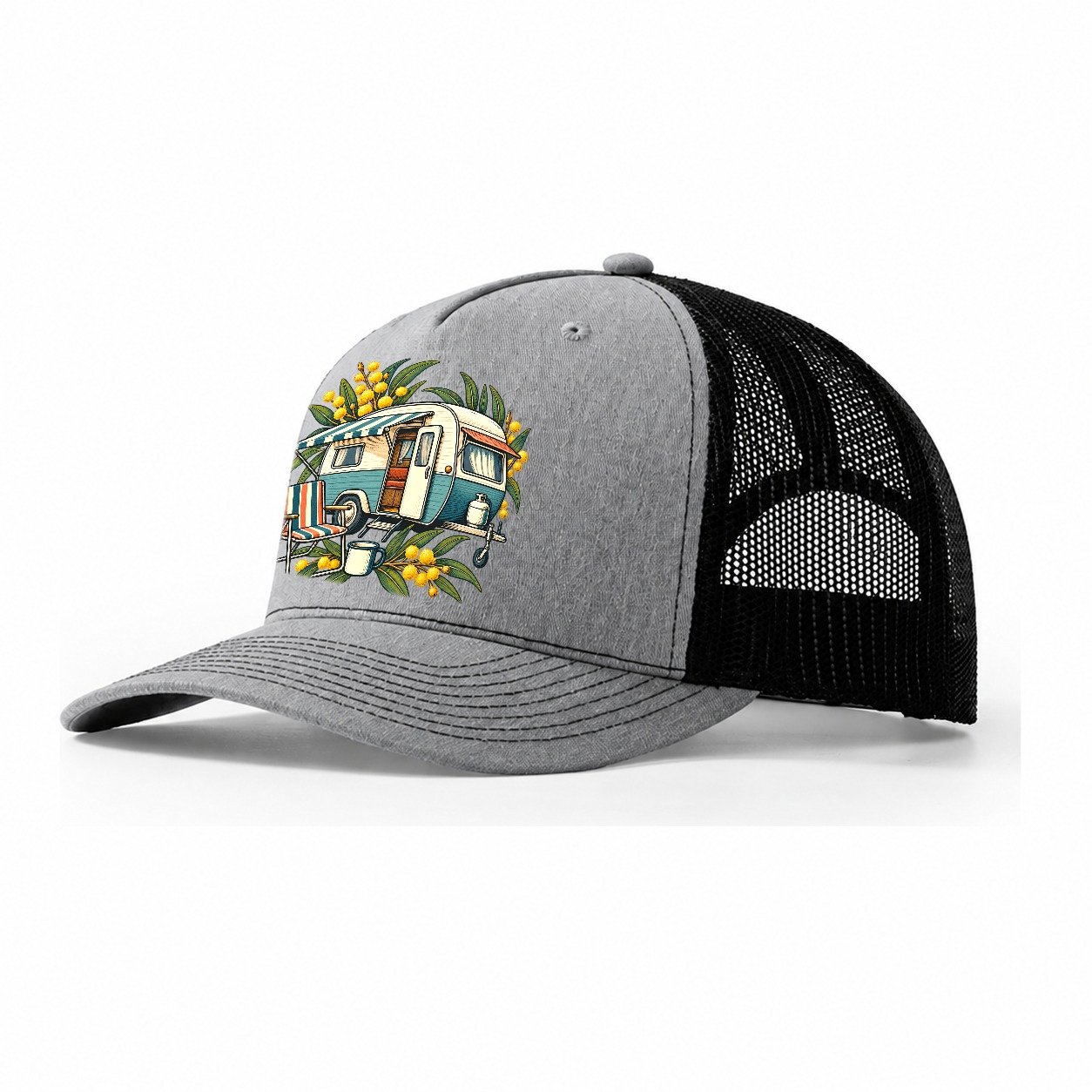 Retro Caravan Folding Chair And Enamel Mug Australia Cultural Icons Trucker Hat – Sport Grey Black