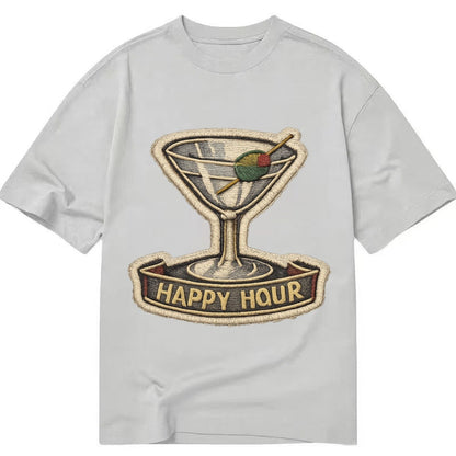 Embroidered Patch Design Cocktail Martini Martini Glass With Classic T-shirt – Grey