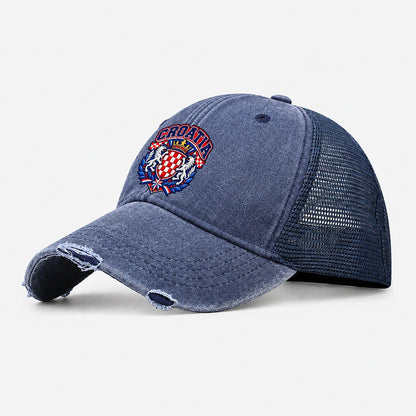 Croatia Retro Badge Country Logos Washed Trucker Hat – Navy