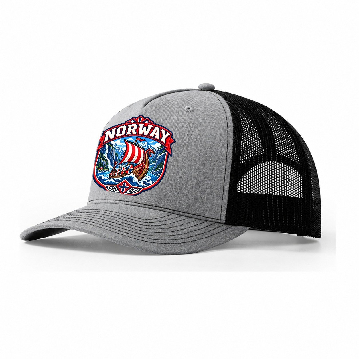 Norway Retro Badge Country Logos Trucker Hat – Sport Grey Black