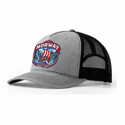 Norway Retro Badge Country Logos Trucker Hat – Sport Grey Black