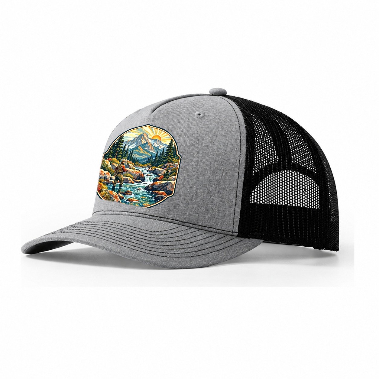 Mountain Creek Headwaters Fishing Club Trucker Hat – Sport Grey Black