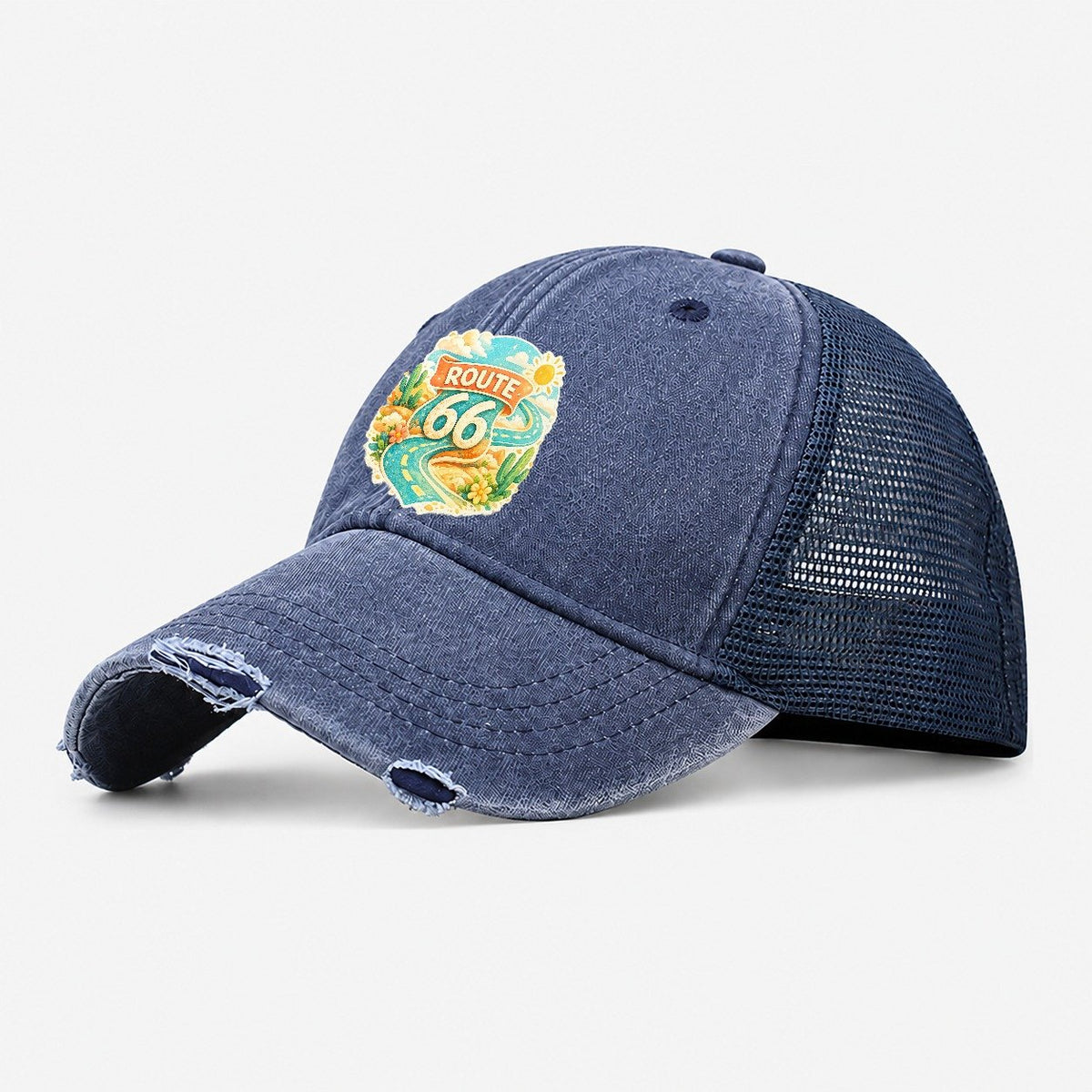 Route 66 Highway Shield Washed Trucker Hat – Navy