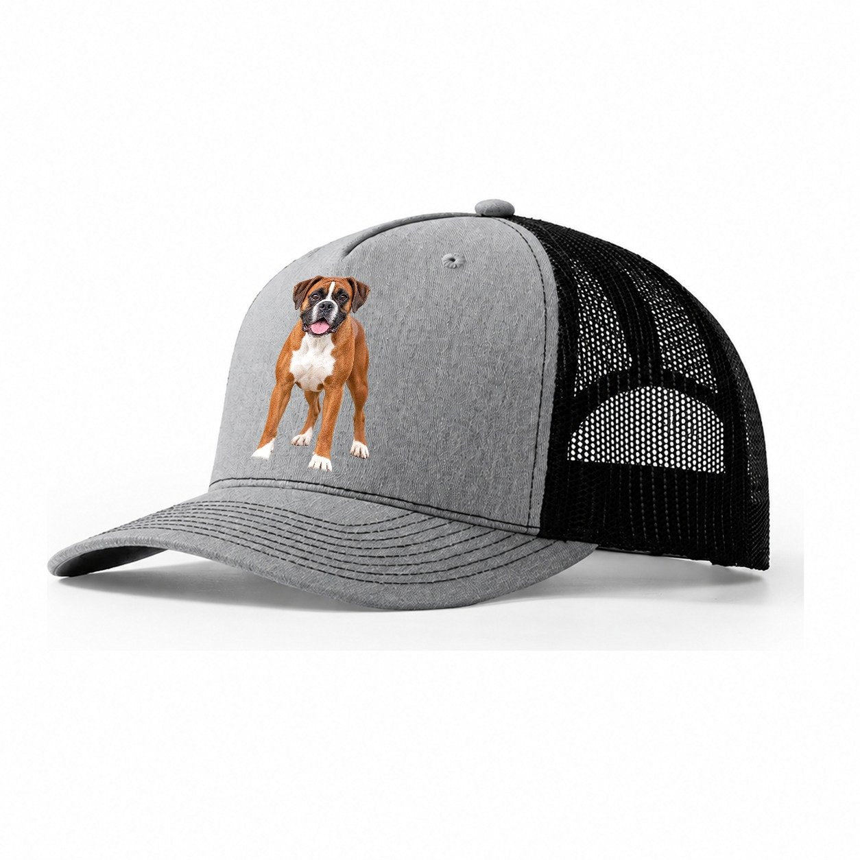 Boxer Standing Top Breeds Trucker Hat – Sport Grey Black