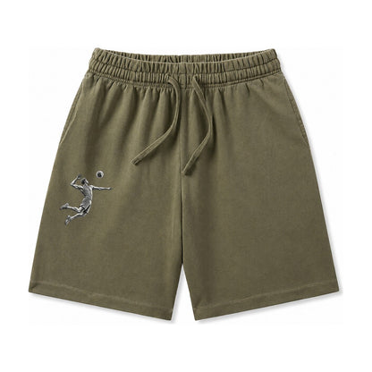 Volleyball Player Spiking Ball Washed Shorts – Army Green