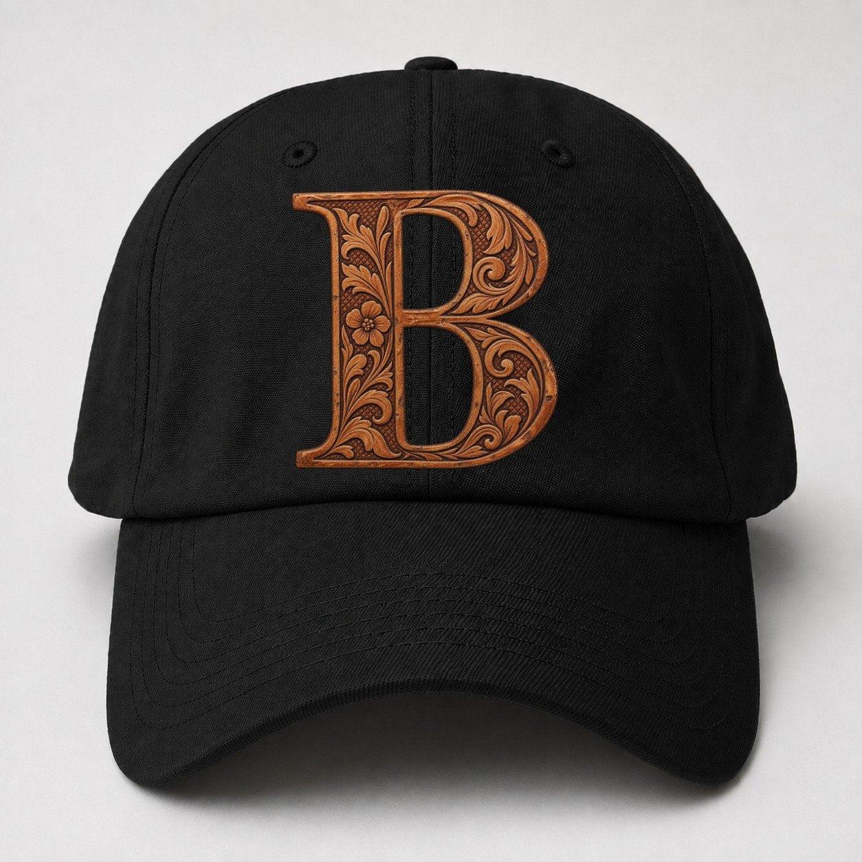 Tooled Leather B Monogram Baseball Cap – Black