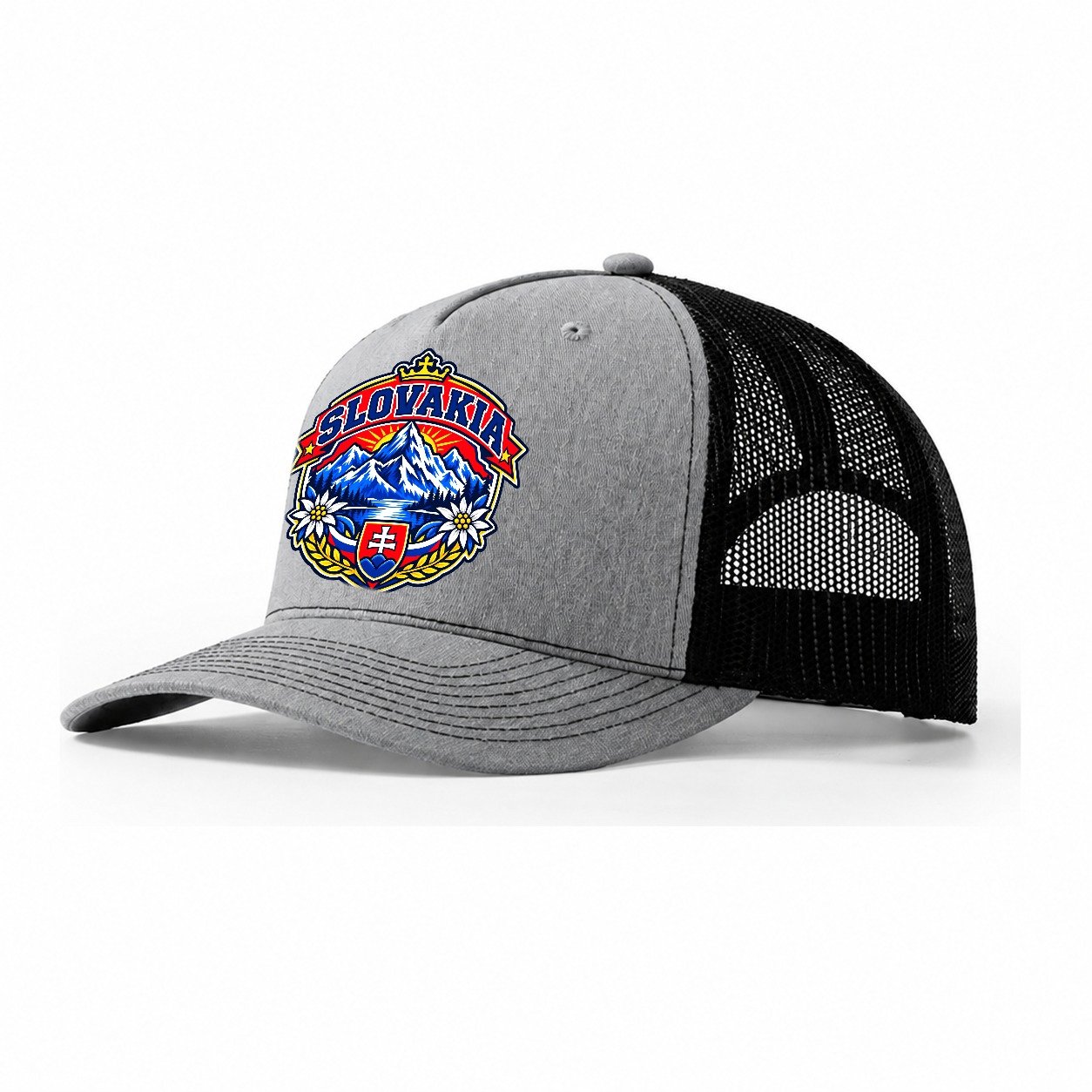 Slovakia Retro Badge Country Logos Trucker Hat – Sport Grey Black