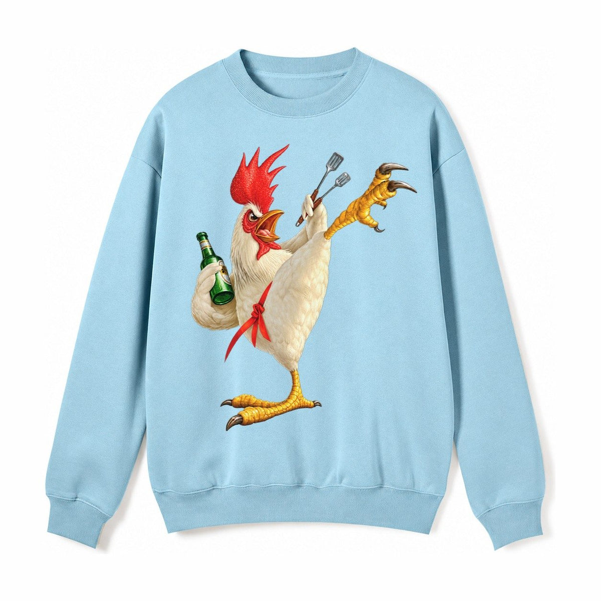 Rooster Printed Unisex Baseball Cap Solid Color Washed Distr Fleece Sweatshirt – Light Blue