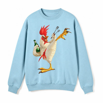 Rooster Printed Unisex Baseball Cap Solid Color Washed Distr Fleece Sweatshirt – Light Blue