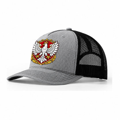 Poland Heraldic Crest Country Logos Trucker Hat – Sport Grey Black