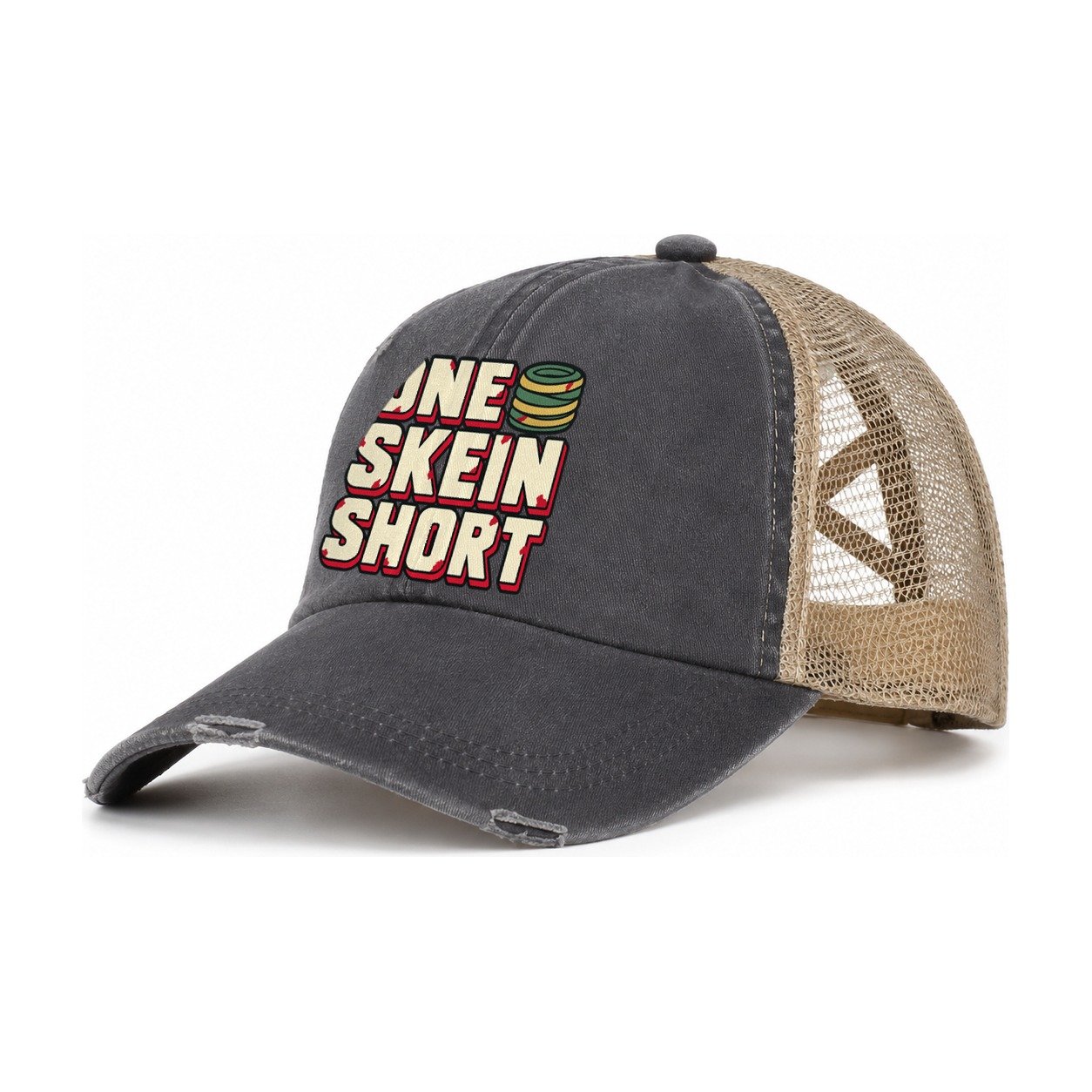 One Skein Short Yarn Crafts Women's Ponytail Trucker Hat – Charcoal Khaki