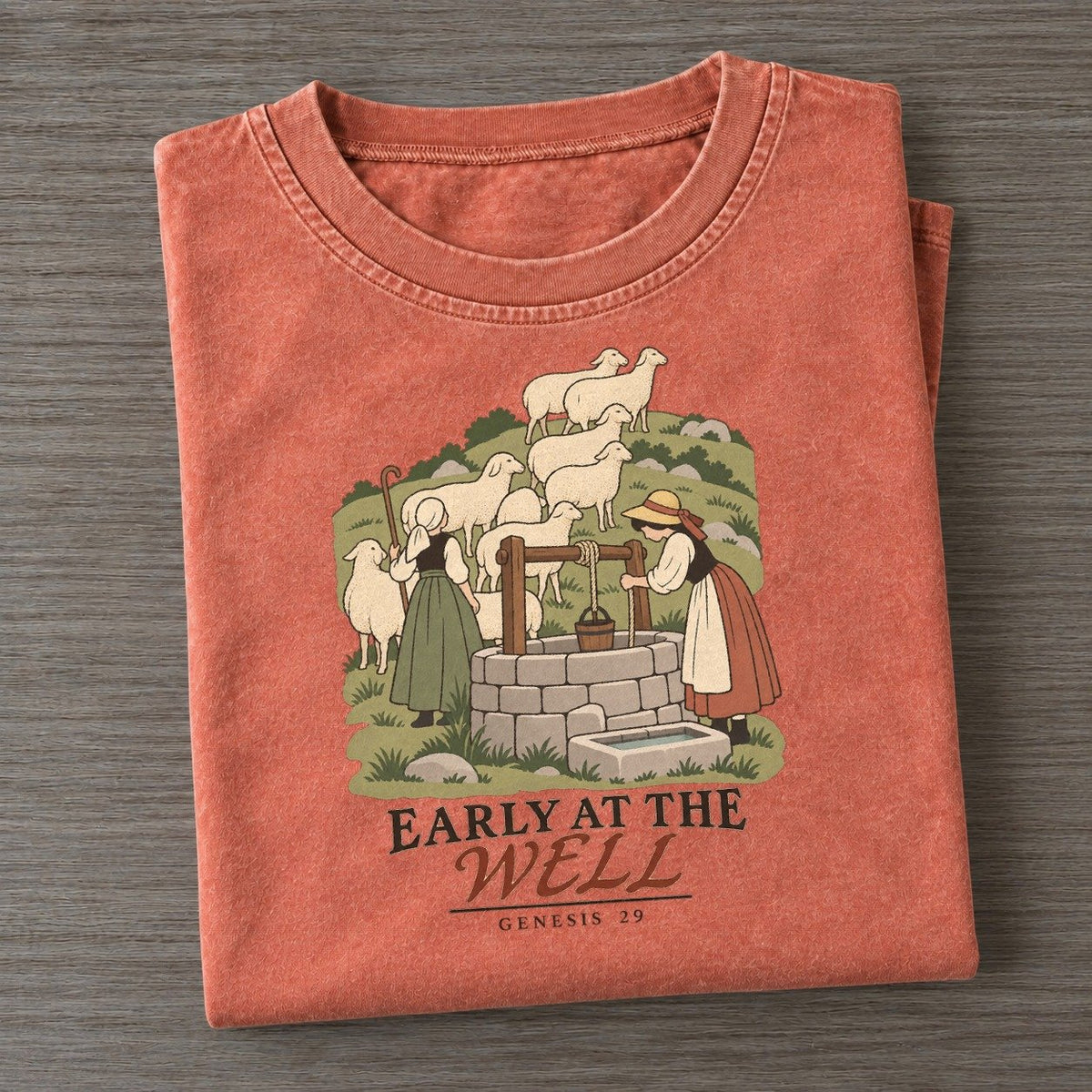 Early At The Well The Counting Gate Vintage T-shirt – Terracotta