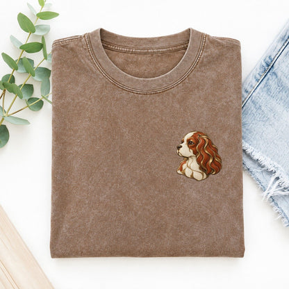 Cavalier Ribbon Ear Keepsake Emblem Left Chest Vintage T-shirt – Brown
