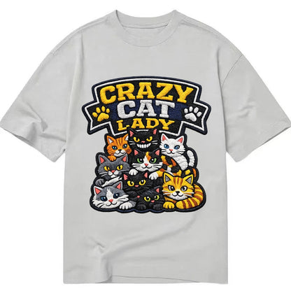 Embroidered Patch Design Crazy Cat Lady Cat Pile In Multicol Classic T-shirt – Grey