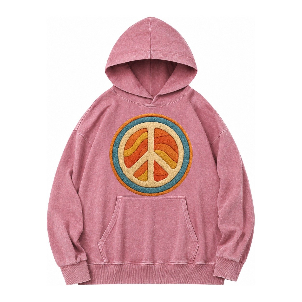 Retro Peace Harmony Vintage Washed Hoodie – Dusty Rose