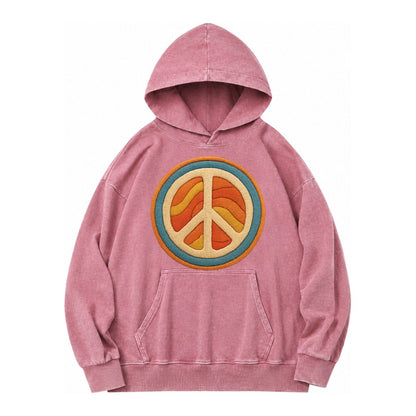 Retro Peace Harmony Vintage Washed Hoodie – Dusty Rose