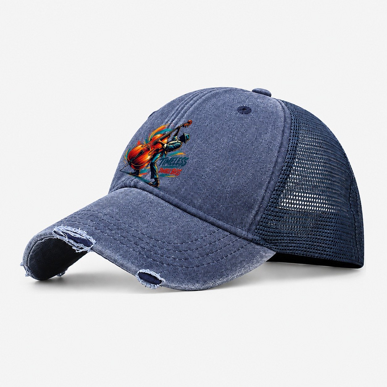 Timeless Double Bass Music Instruments Washed Trucker Hat – Navy