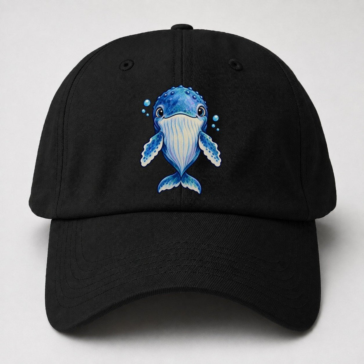 Humpback Whale Front Float Sea Sprite Baseball Cap – Black