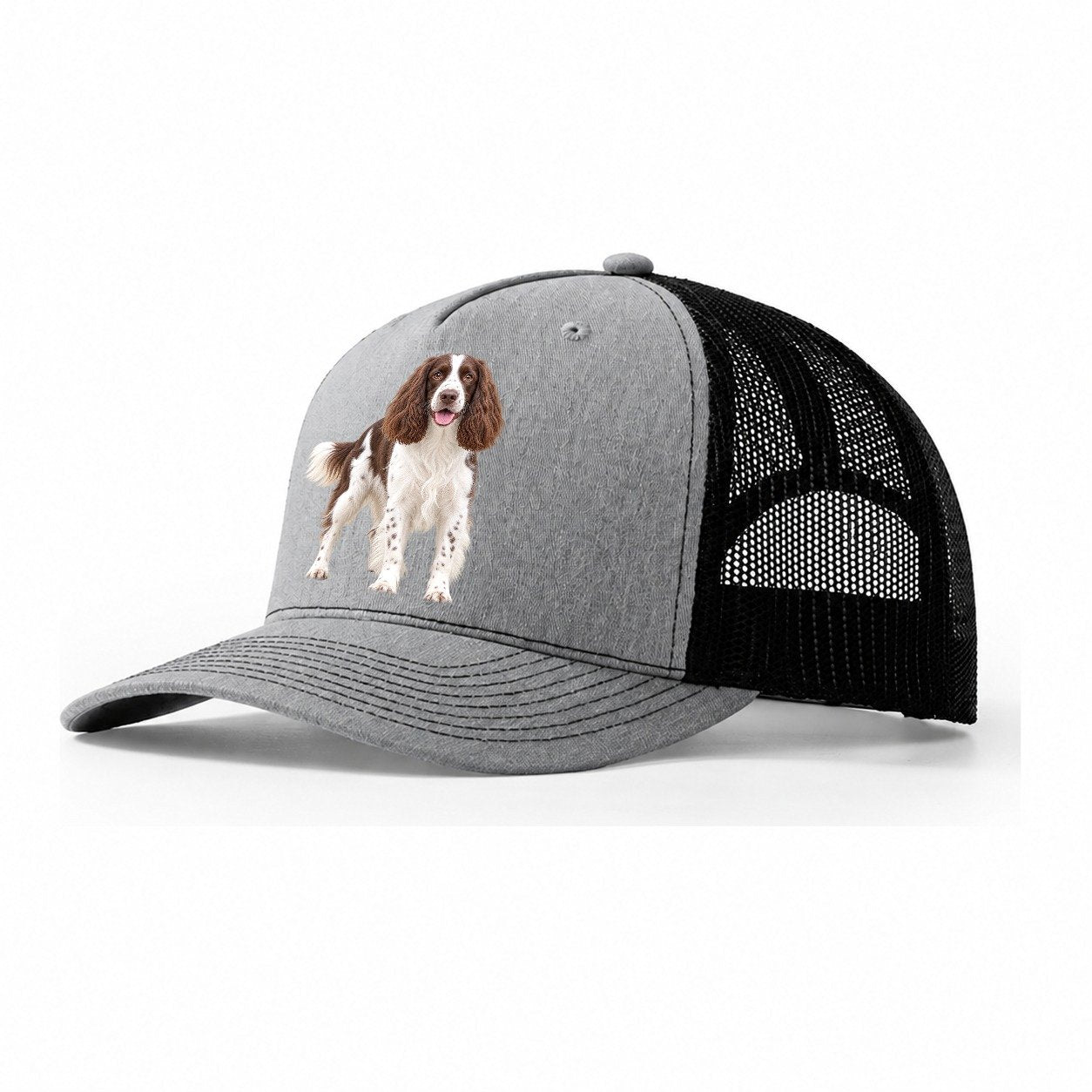 English Springer Spaniel Standing Top Breeds Trucker Hat – Sport Grey Black