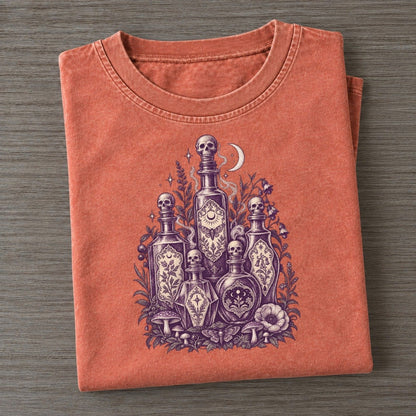 Poison Bottle Row Midnight Haunt Vintage T-shirt – Terracotta