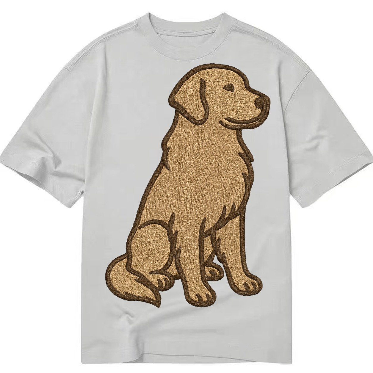 Golden Retriever Classic Golden Embroidered Sitting Pose Classic T-shirt – Grey