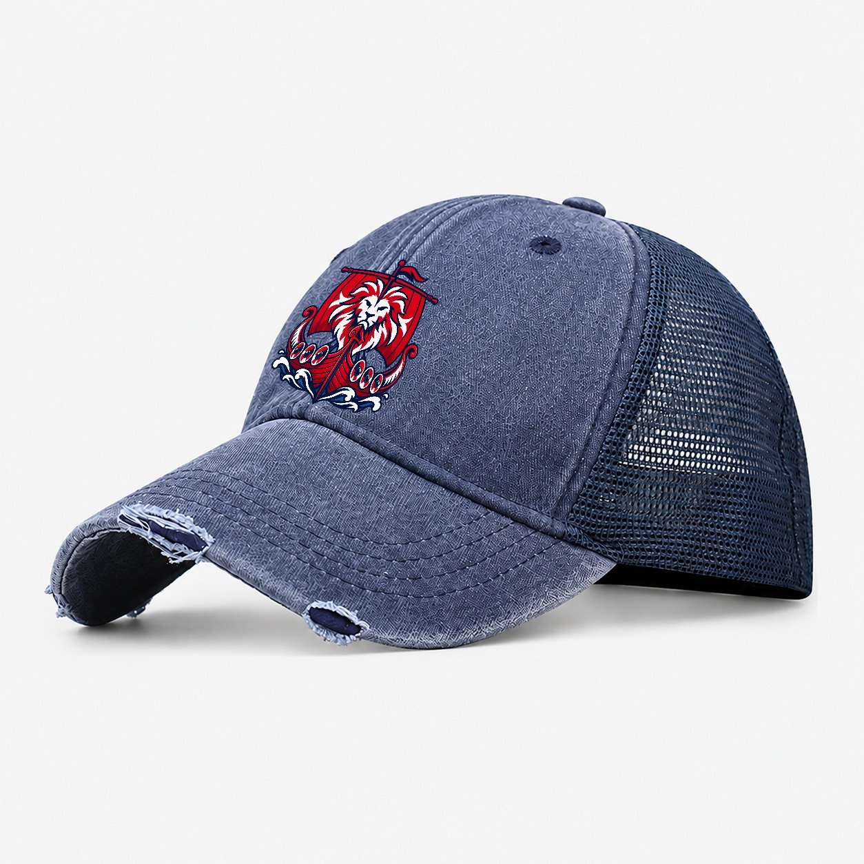 Norway Minimal Emblem Country Logos Washed Trucker Hat – Navy