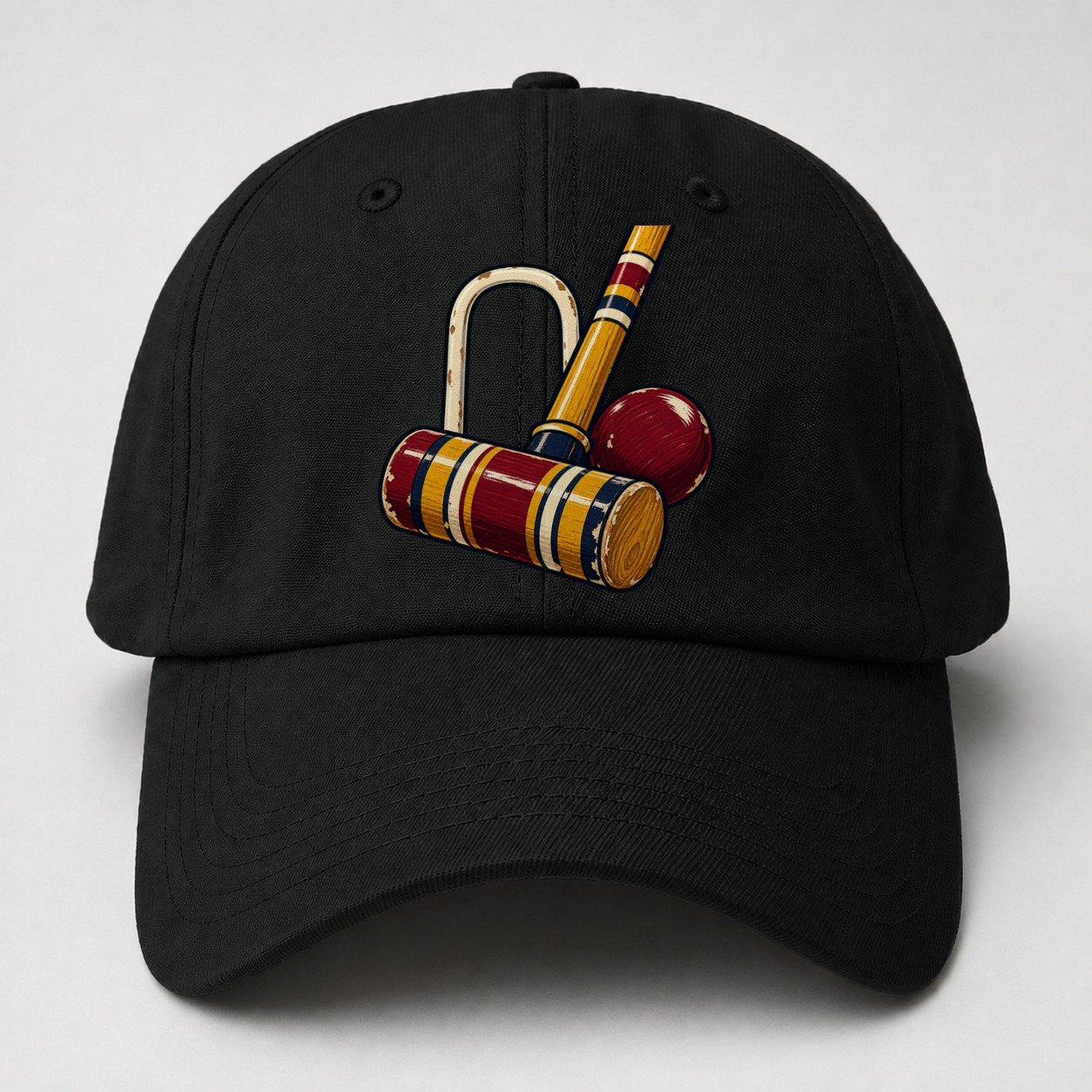 Croquet Mallet Hoop And Burgundy Ball Uk Culture Heritage Baseball Cap – Black