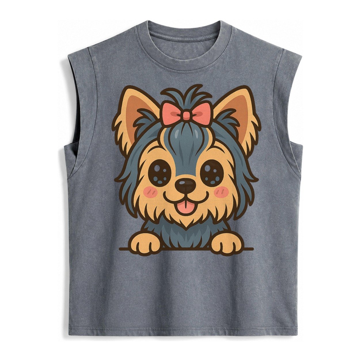 Yorkshire Terrier Modern Tiny Dog Logo Vintage Washed Tank – Grey