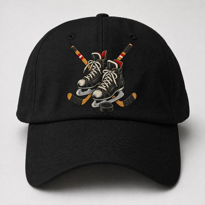 Backyard Hockey Skates Sticks And Puck Canada Cultural Icons Baseball Cap – Black