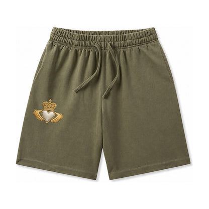 Claddagh Symbol Washed Shorts – Army Green