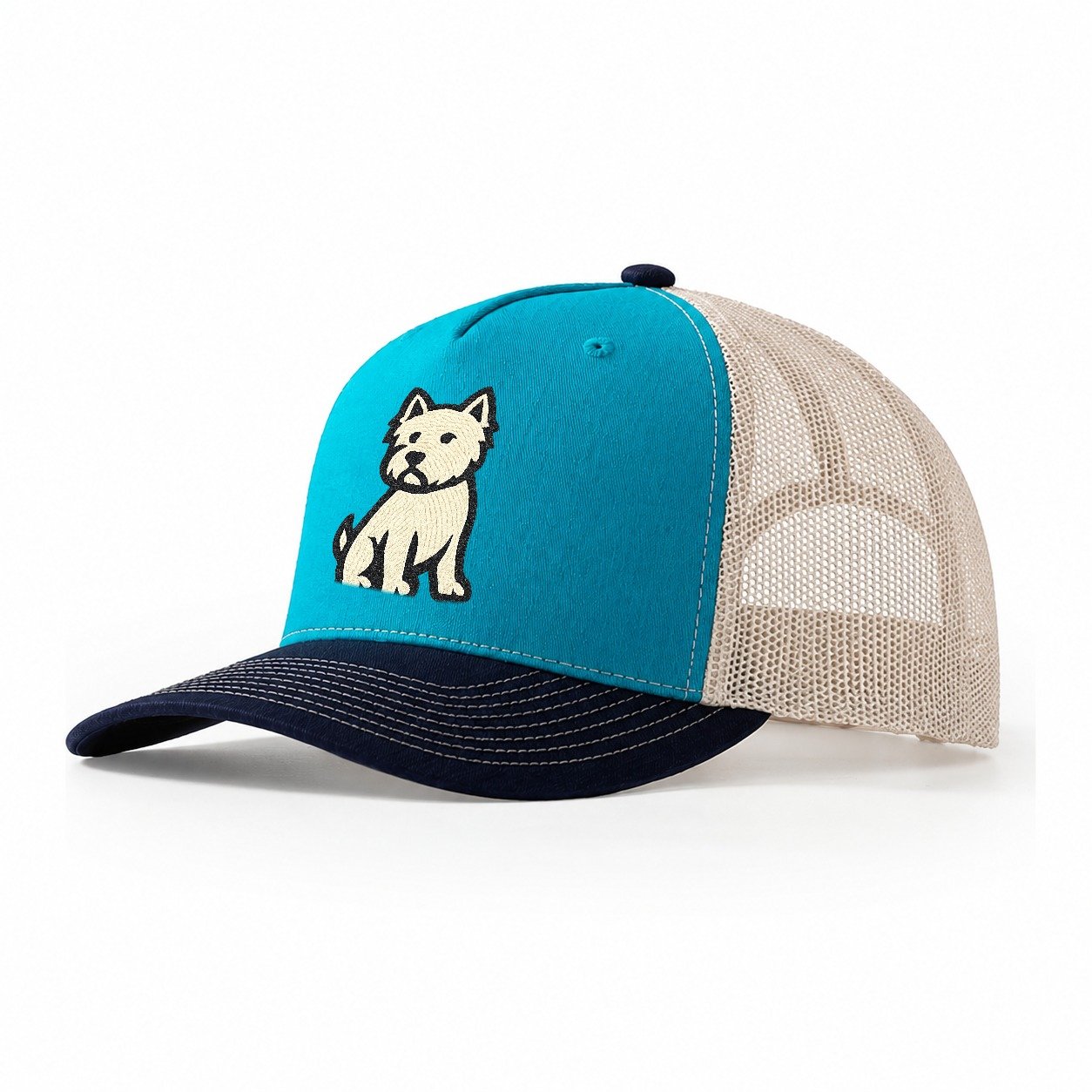 West Highland White Terrier Alert Stan Trucker Hat – Teal-Navy
