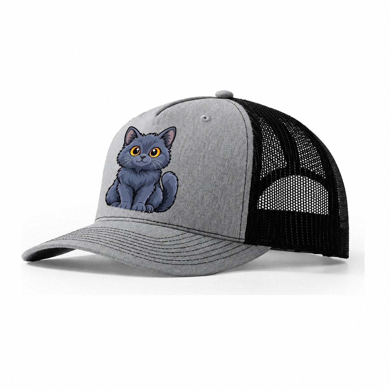 Chartreux Smiling Sit Peeking Cats Trucker Hat – Sport Grey Black