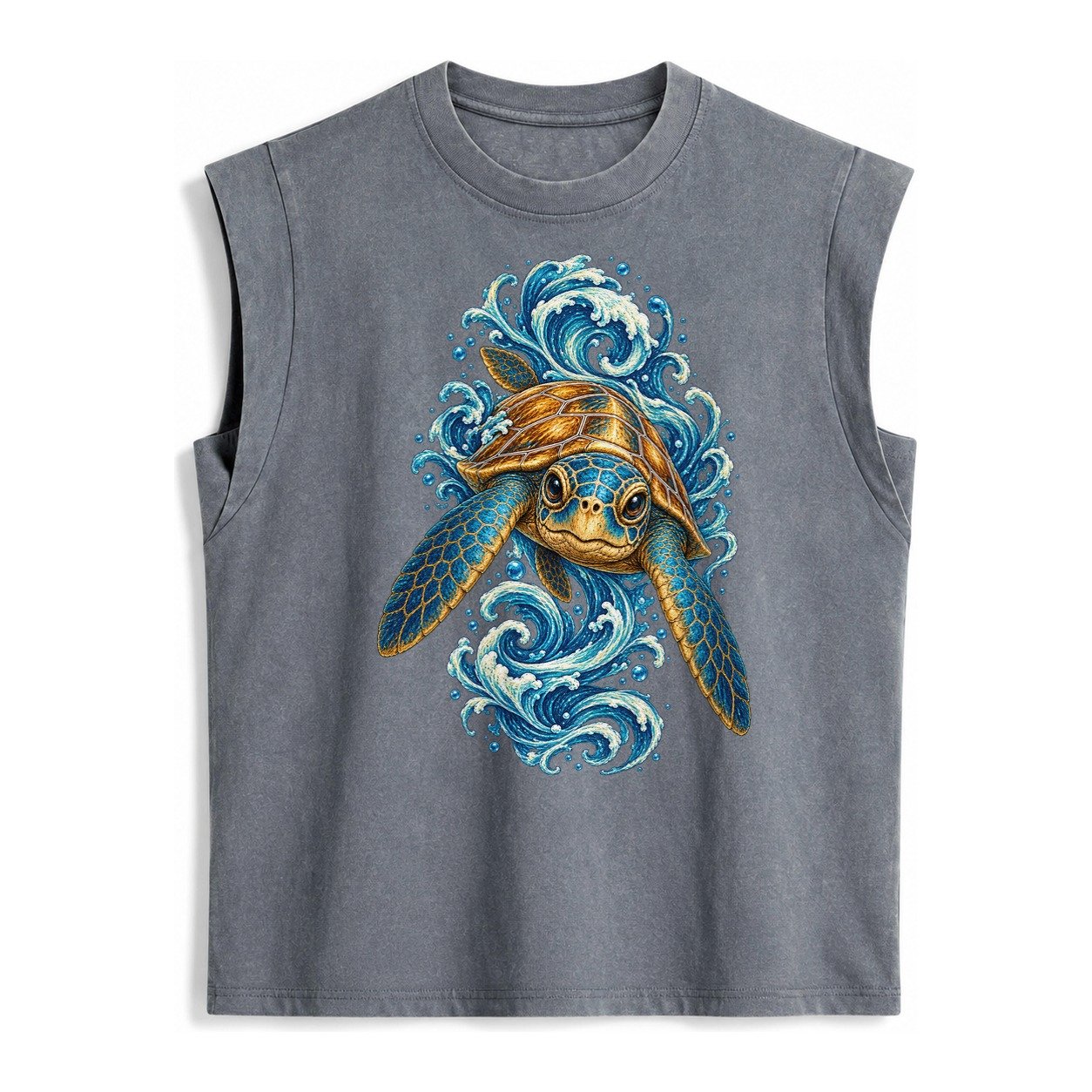Ornate Sea Turtle Vintage Washed Tank – Grey
