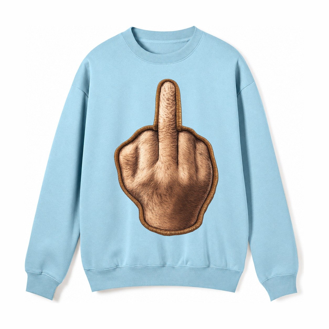 Middle Finger Hand Gesture In Skin Tone Attitude Fleece Sweatshirt – Light Blue