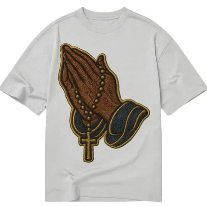 Praying Hands Clasped Hands In Prayer Position With Rosary B Classic T-shirt – Grey