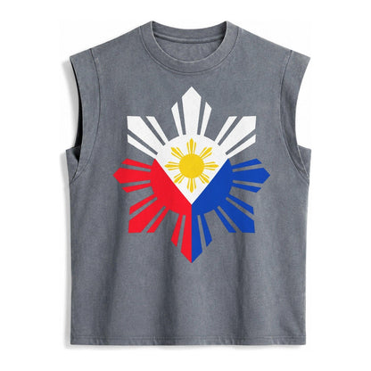 Philippines Iconic Sun And Stars Vintage Washed Tank – Grey