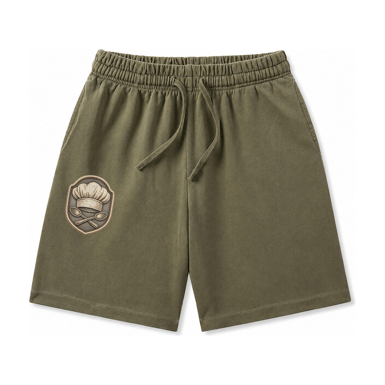 Cooking Chef Hat Toque Blanche With Crossed Spoons In Washed Shorts – Army Green