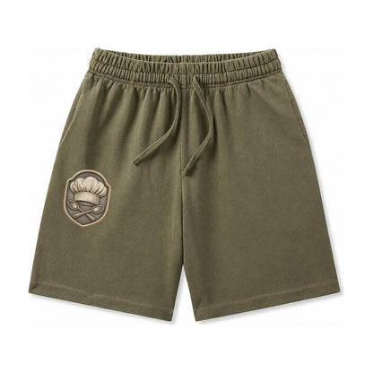 Cooking Chef Hat Toque Blanche With Crossed Spoons In Washed Shorts – Army Green