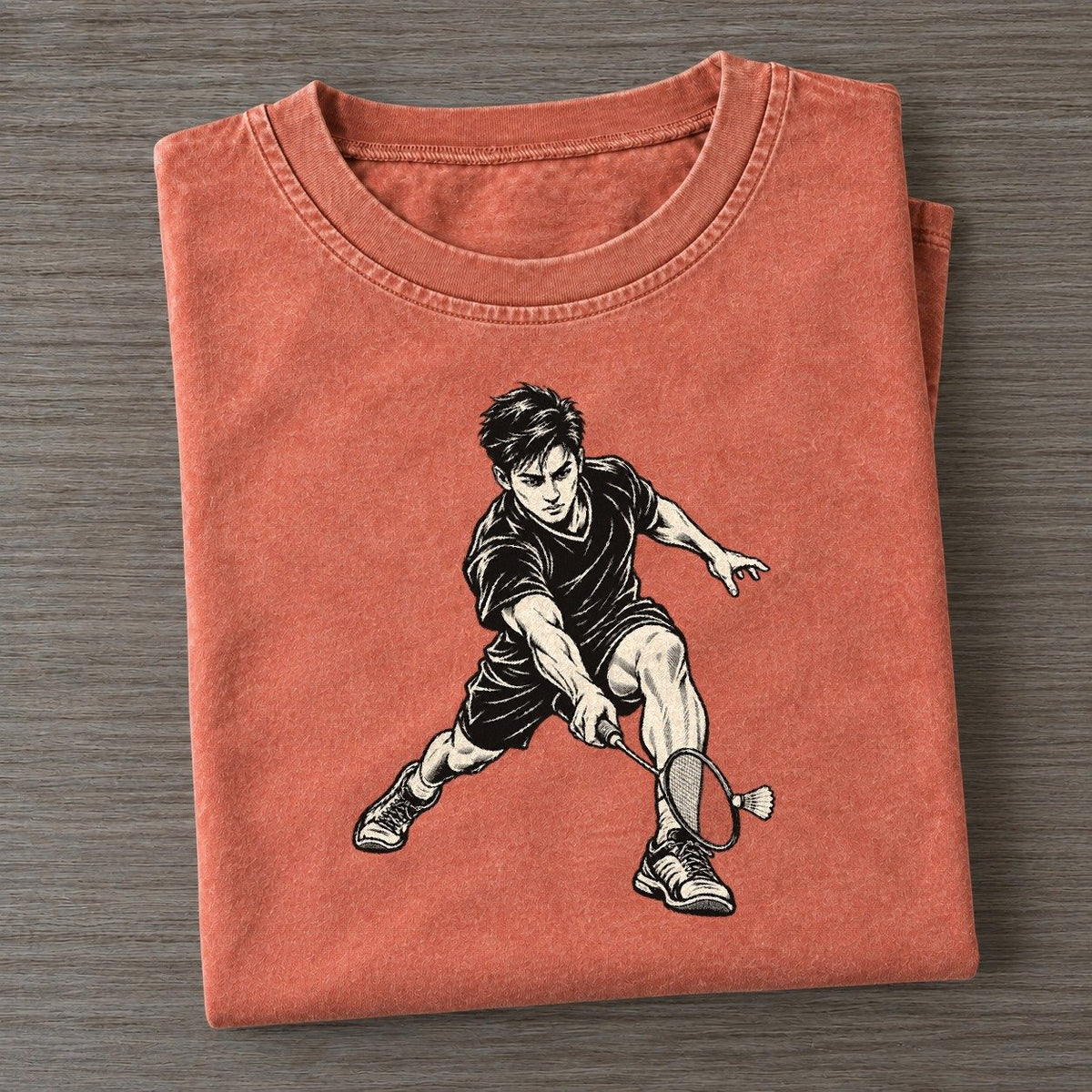 Badminton Deep Net Lunge Global Sports Ink Figures Vintage T-shirt – Terracotta