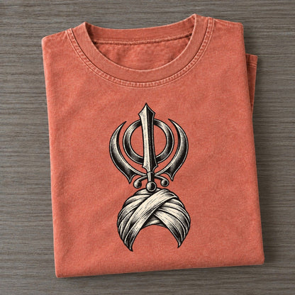 Sikh Khanda And Turban Wrap World Faiths Ink Figures Vintage T-shirt – Terracotta