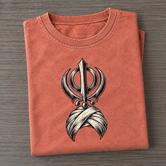 Sikh Khanda And Turban Wrap World Faiths Ink Figures Vintage T-shirt – Terracotta