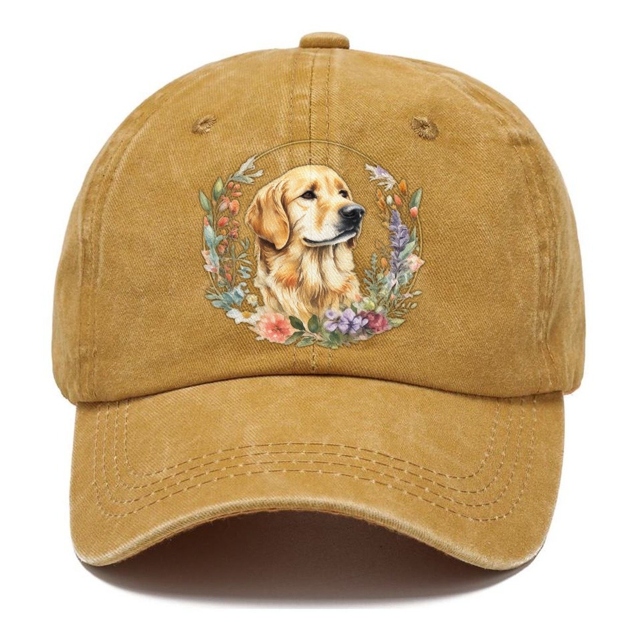 Golden Retriever Floral Portrait Classic Cap – Golden Harvest