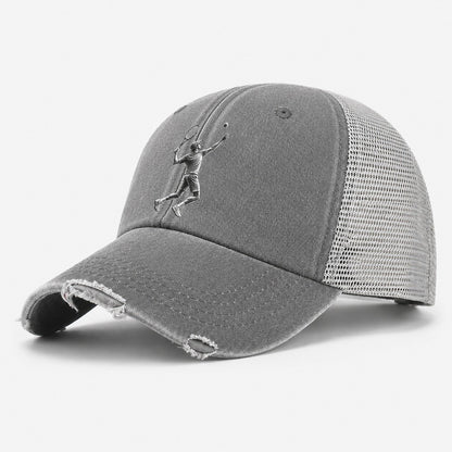 Tennis Player Serving Powerful Shot Washed Trucker Hat – Grey